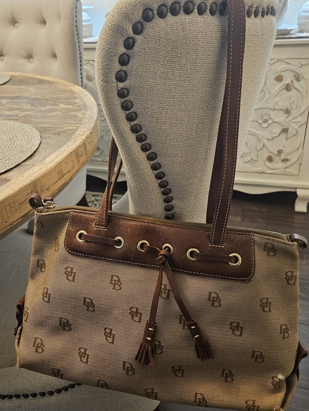 Dooney & Bourke Brown Canvas and Leather Tote Bag